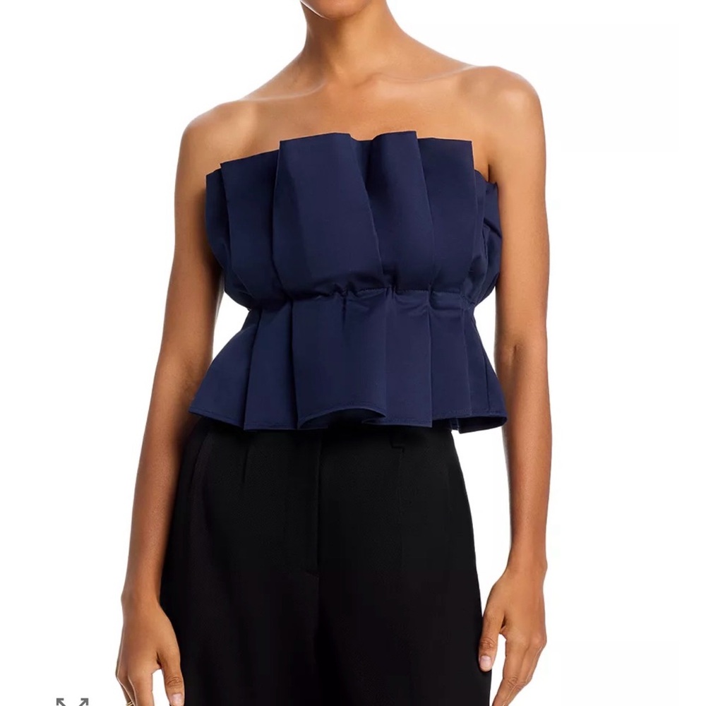 STAUD Navy Strapless ruffle tube Top navy blue XS extra small NWT NEW TAGS - Picture 5 of 8